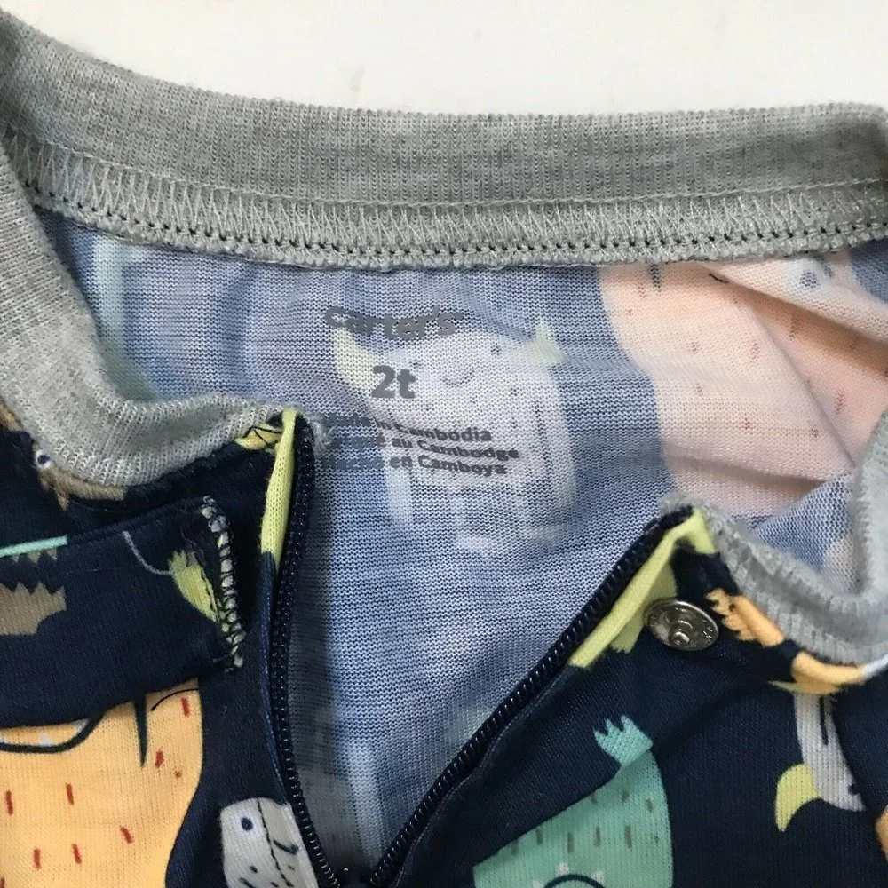 Carter’s monster sleeper one-piece footie pajamas PJs zip navy‎ baby size 2T